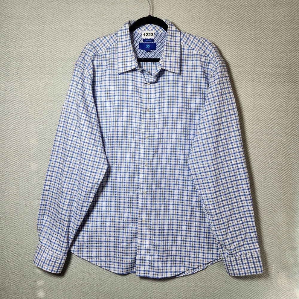 Egara Mens XXL 100% Cotton Blue Plaid Men's Button Down Dress Shirt